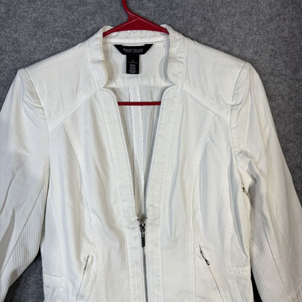 White House Black Market Short White Zip-up Jacket Women Size 10 - Picture 4 of 9
